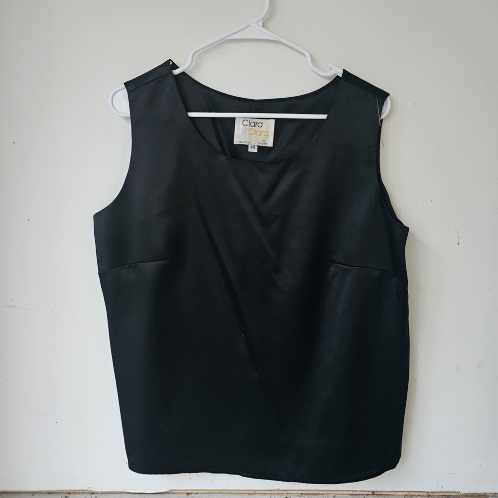Vintage Clara Clara Classic Black Satin Blouse Sleeveless